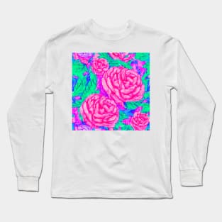 Vibrant watercolor roses on purple background Long Sleeve T-Shirt